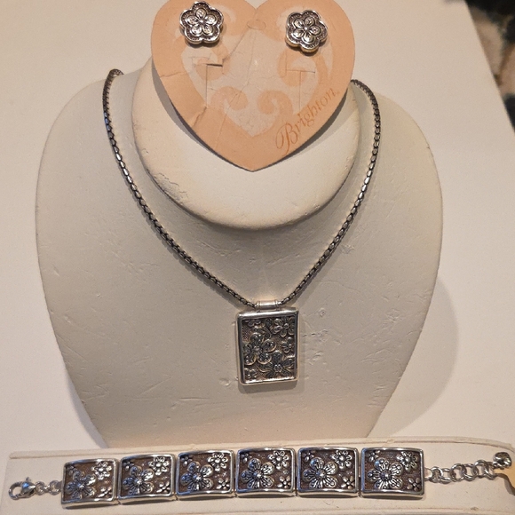 Brighton Jewelry - Brighton Silver Floral Earrings and Necklace Set